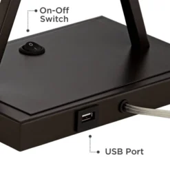 Franklin Iron Works Megan Modern Table Lamps 26 1/2" High Set Of 2 Bronze Metal With USB Charging Port LED Rectangular Fabric Shade For Bedroom Desk -Home Decoration Sale GUEST dbbecea5 71fa 4ef6 b6aa 32fa5f77a6f3