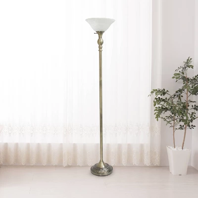 1 Light Torchiere Floor Lamp With Marbleized Glass Shade Antique Brass - Elegant Designs 5 1 Light Torchiere Floor Lamp With Marbleized Glass Shade Antique Brass - Elegant Designs - Image 5