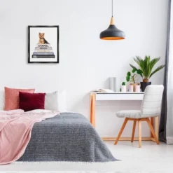 Stupell Industries Book Stack Yorkie Dog Glam Fashion Watercolor