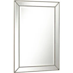 Uttermost Roseau Rectangular Vanity Wall Mirror Modern Beveled Silver Pewter Beaded Border Frame 24" Wide Bathroom Bedroom Living Room House Entryway -Home Decoration Sale GUEST ddb81419 9e90 4b69 8d83 fea70f56ac4a