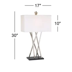 Possini Euro Design Modern Table Lamps 30" Tall Set Of 2 Brushed Steel Black White Linen Rectangular Shade For Living Room Family Bedroom -Home Decoration Sale GUEST ddf5d07e c19d 481f b595 6a83f7db225b