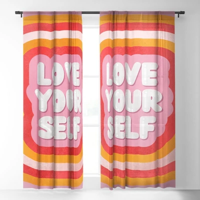 Showmemars Love Yourself Retro Type Single Panel Sheer Window Curtain - Society 6 1 Showmemars Love Yourself Retro Type Single Panel Sheer Window Curtain - Society 6