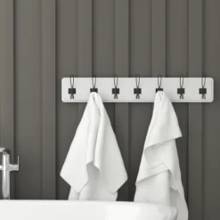 Merrick Lane 34 Inch Wall Mount Solid White Pine Wood Storage Rack With Hanging Hooks, Entryway, Kitchen, Bathroom -Home Decoration Sale GUEST dfa5ddaa bee4 45ab 8b3e 8f2b3a03a407