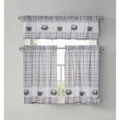 GoodGram Plaid Coffee Time 3 Pc Cafe Kitchen Curtain Tier & Valance Set