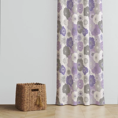 Bacati - Watercolor Floral Purple Gray Cotton Printed Single Window Curtain Panel 2 Bacati - Watercolor Floral Purple Gray Cotton Printed Single Window Curtain Panel - Image 2