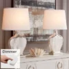 360 Lighting Axel Modern Table Lamps 25" High Set Of 2 Mercury Glass With Dimmers White Fabric Drum Shade For Bedroom Living Room Bedside Nightstand
