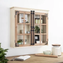 30" X 6.5" X 28" Hutchins Decorative Farmhouse Wood Wall Cabinet White/Brown - Kate & Laurel All Things Decor -Home Decoration Sale GUEST e5d0d6ca 3fcb 4471 8c94 b54be90ba28d