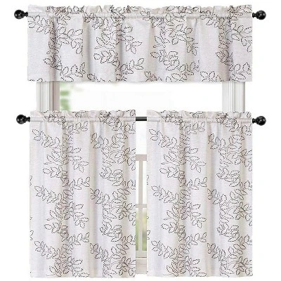 Kate Aurora Brielle Embroidered Linen Kitchen Curtain Tier & Valance Set 3 Kate Aurora Brielle Embroidered Linen Kitchen Curtain Tier & Valance Set - Image 3