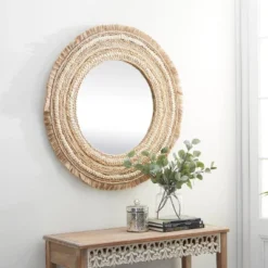 Wood Braided Frame Wall Mirror Beige - Olivia & May