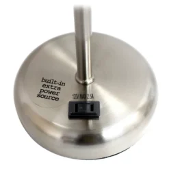 19.5" Bedside Power Outlet Base Metal Table Desk Lamp Brushed Steel With Fabric Shade Navy Blue - Creekwood Home -Home Decoration Sale GUEST e8f1469a 389e 4710 80a9 5cfd9151cc87