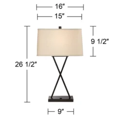 Franklin Iron Works Megan Modern Table Lamps 26 1/2" High Set Of 2 Bronze Metal With USB Charging Port LED Rectangular Fabric Shade For Bedroom Desk -Home Decoration Sale GUEST e9d9bf96 997a 4bf4 8621 cdcc10a3caa8