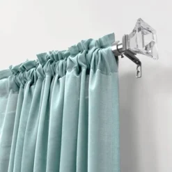 Decorative Drapery Curtain Rod With Acrylic Square Finials Brushed Nickel - Lumi Home Furnishings