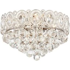 Vienna Full Spectrum Moira Vintage Ceiling Light Flush Mount Fixture 16" Wide Satin Nickel 6-Light Clear Crystal Balls For Bedroom Kitchen Living Room -Home Decoration Sale GUEST f13cfef7 d5df 4daa 8dde 7df200fb88bf