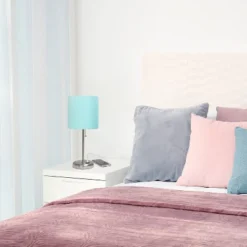 19.5" Bedside USB Port Feature Metal Table Desk Lamp Brushed Steel With Aqua Blue Fabric Shade - Creekwood Home 11 19.5" Bedside USB Port Feature Metal Table Desk Lamp Brushed Steel With Aqua Blue Fabric Shade - Creekwood Home -Home Decoration Sale GUEST f152a596 a214 4126 be1f 55b4c566e442