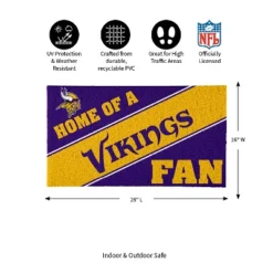 Evergreen Minnesota Vikings Looped PVC Trapper Indoor Outdoor Doormat 1'4"x2'4" Multicolored