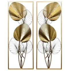 Set Of 2 Gold Leaflets 3D Metal Wall Sculptures Gold - StyleCraft