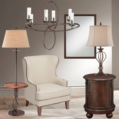 Franklin Iron Works Rustic Floor Lamp With Table 63.5" Tall Wood Twisted Iron Base Linen Empire Shade For Living Room Reading Bedroom 8 Franklin Iron Works Rustic Floor Lamp With Table 63.5" Tall Wood Twisted Iron Base Linen Empire Shade For Living Room Reading Bedroom - Image 8