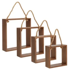 Farmlyn Creek Set Of 4 Square Wall Hanging Shelves, Rustic Wooden Cube Shelf With Rope, Brown, 4 Sizes -Home Decoration Sale GUEST f4200cff b4a3 41cb 906e 86c6c08d9909