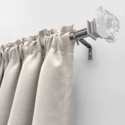 Decorative Drapery Curtain Rod With Crystal Square Finials Brushed Nickel - Lumi Home Furnishings