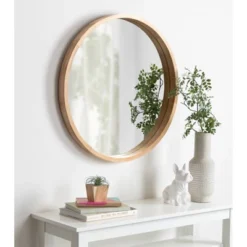 30" X 30" Hutton Round Wood Wall Mirror Natural - Kate And Laurel 7 30" X 30" Hutton Round Wood Wall Mirror Natural - Kate And Laurel -Home Decoration Sale GUEST f54de473 105c 45a1 af9c 8a97f90fe60c