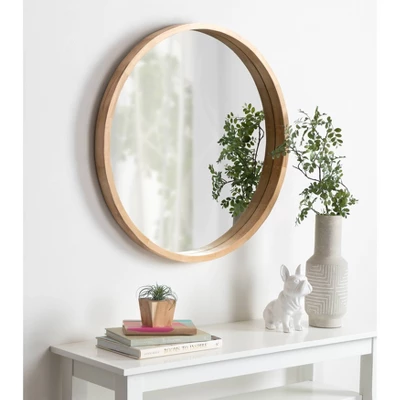 30" X 30" Hutton Round Wood Wall Mirror Natural - Kate And Laurel 4 30" X 30" Hutton Round Wood Wall Mirror Natural - Kate And Laurel - Image 4