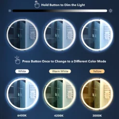 Dane 27" Round Frameless Anti-Fog Aluminum Front/Back-lit Tri-color LED Bathroom Vanity Mirror With Smart Touch Control - JONATHAN Y -Home Decoration Sale GUEST f584cb22 d909 455c aa58 e48f1a39b153