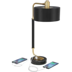 Possini Euro Design Myles Modern Mid Century Desk Lamp 24" High Black Gold With Dual USB Charging Ports Metal Drum Shade For Bedroom Living Room Home -Home Decoration Sale GUEST f62e4bbd c6f3 4d9c a5ed 013f275dd988