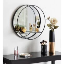 19" Diameter Kei Modern Round Accent Mirror With Shelf Black - Kate & Laurel All Things Decor -Home Decoration Sale GUEST f936fbf8 72d0 45ea a0c6 982a360723ec