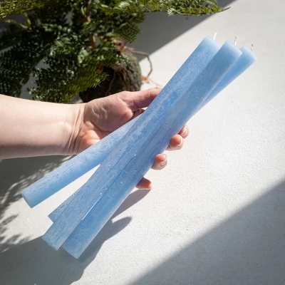 Crystal Blue Timber Tapers - Set Of 12 1 Crystal Blue Timber Tapers - Set Of 12