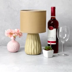 11.02" Mini Modern Ceramic Pastel Accent Bedside Table Desk Lamp With Matching Fabric Shade Tan - Simple Designs -Home Decoration Sale GUEST fa44b430 a11a 4cca 89ef d3731f4d7570