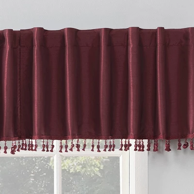17"x50" Evelina Faux Dupioni Silk Beaded Tassels Thermal Back Tab Extreme Blackout Window Valance - Sun Zero 1 17"x50" Evelina Faux Dupioni Silk Beaded Tassels Thermal Back Tab Extreme Blackout Window Valance - Sun Zero