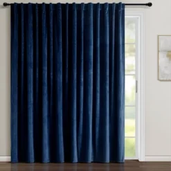 Home Boutique Prima Velvet Solid Light Filtering Back Tab/Rod Pocket Window Curtain Panel Navy Single 114x84