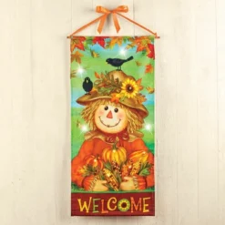 Collections Etc LED Lighted Hanging Welcome Fall Scarecrow Banner Multicolored